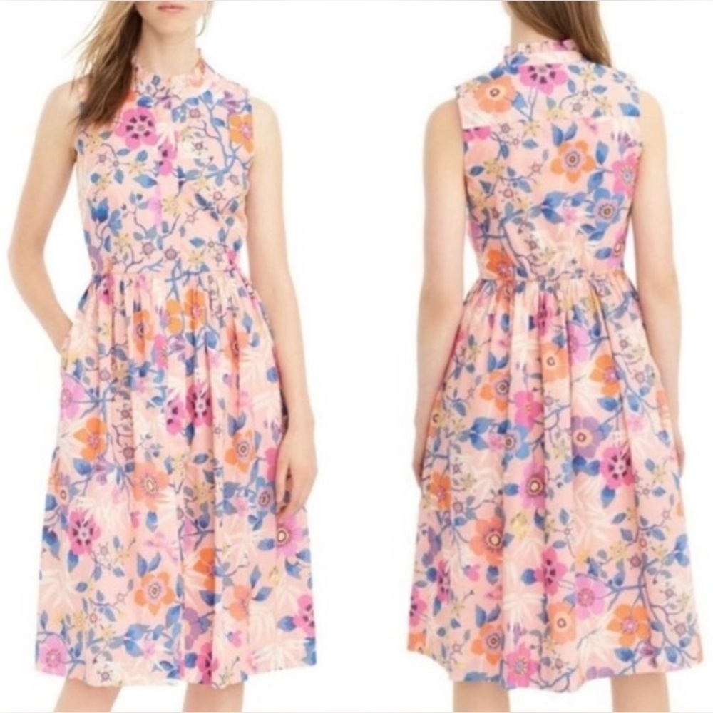J. Crew Liberty Fabric Pavillion MIDI Length Floral Spring Dress Sleeveless - Picture 3 of 12